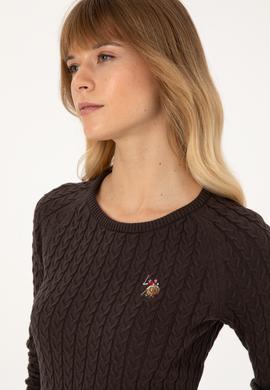 Kadın Koyu Kahverengi Bisiklet Yaka Basic Kazak - 50307728083