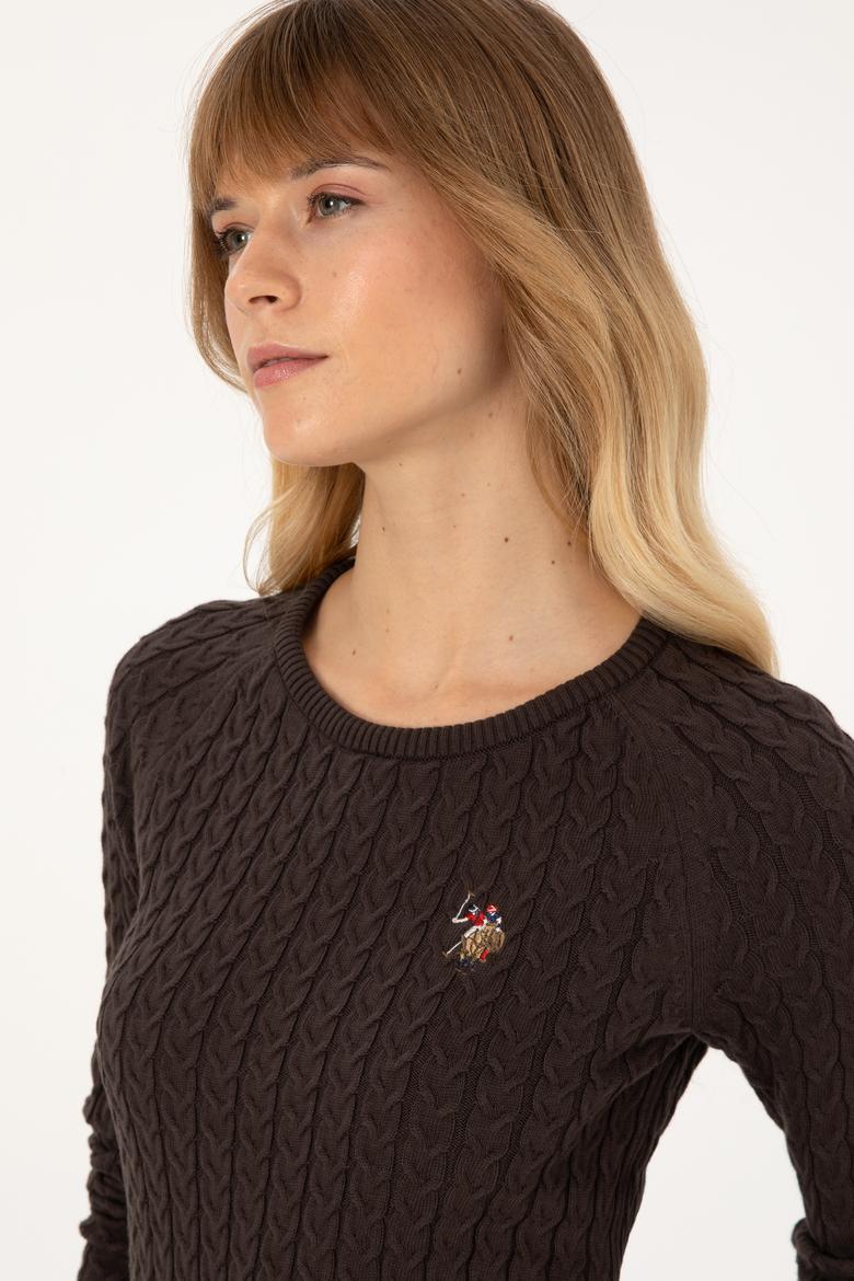 Kadın Koyu Kahverengi Bisiklet Yaka Basic Kazak - 50307728083