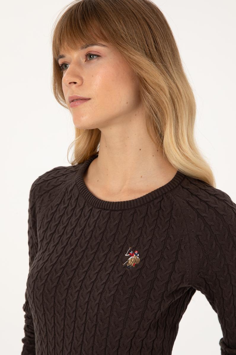 Kadın Koyu Kahverengi Bisiklet Yaka Basic Kazak