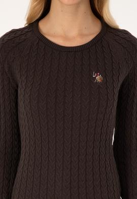 Kadın Koyu Kahverengi Bisiklet Yaka Basic Kazak - 50307728083