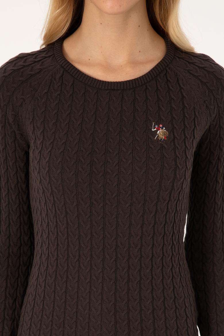 Kadın Koyu Kahverengi Bisiklet Yaka Basic Kazak - 50307728083