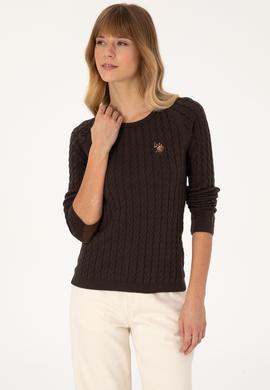 Kadın Koyu Kahverengi Bisiklet Yaka Basic Kazak - 50307728083