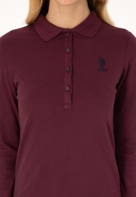Kadın Bordo Basic Polo Yaka Sweatshirt - 50317627020