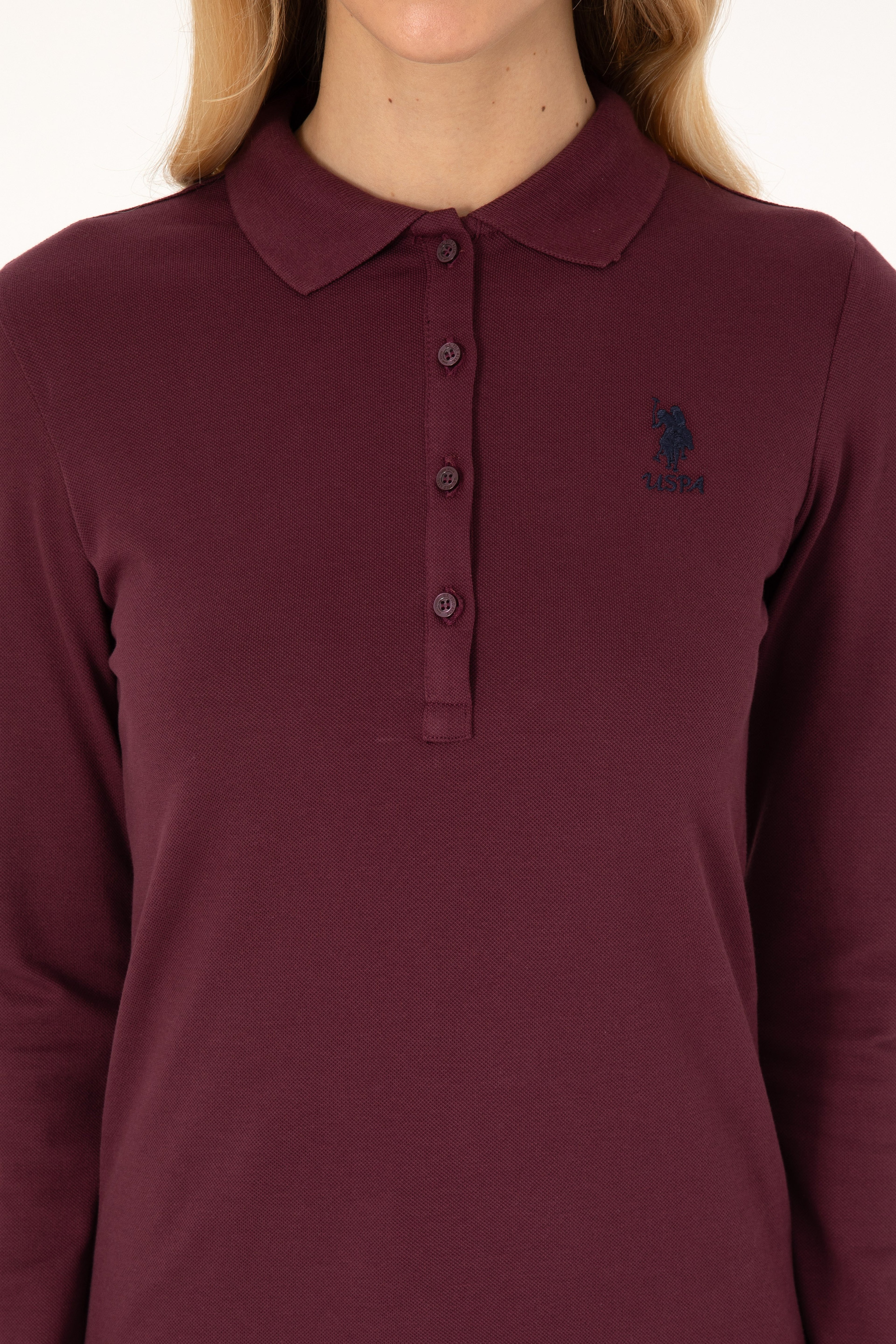 Kadın Bordo Basic Polo Yaka Sweatshirt - Image 6
