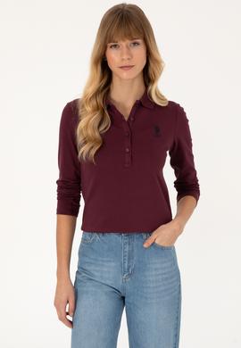 Kadın Bordo Basic Polo Yaka Sweatshirt - 50317627020
