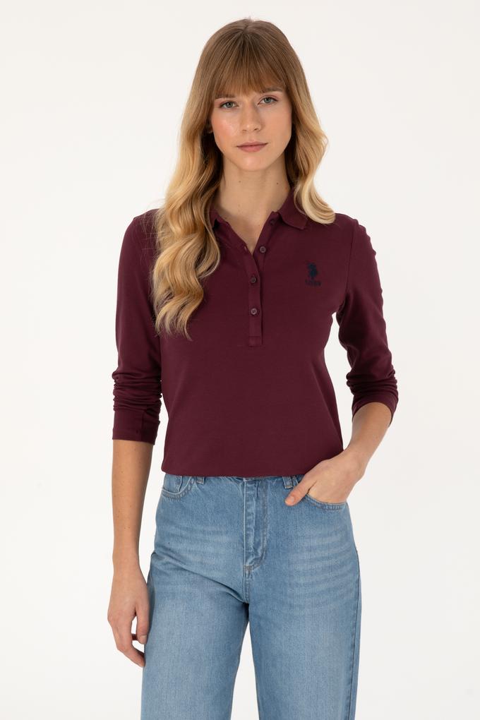 Kadın Bordo Basic Polo Yaka Sweatshirt