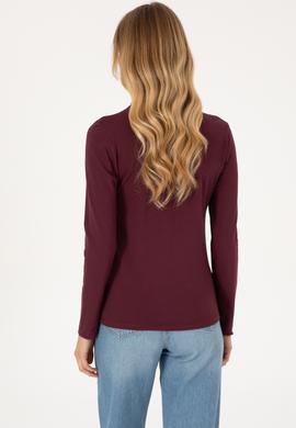 Kadın Bordo Basic Polo Yaka Sweatshirt - 50317627020