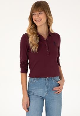 Kadın Bordo Basic Polo Yaka Sweatshirt - 50317627020
