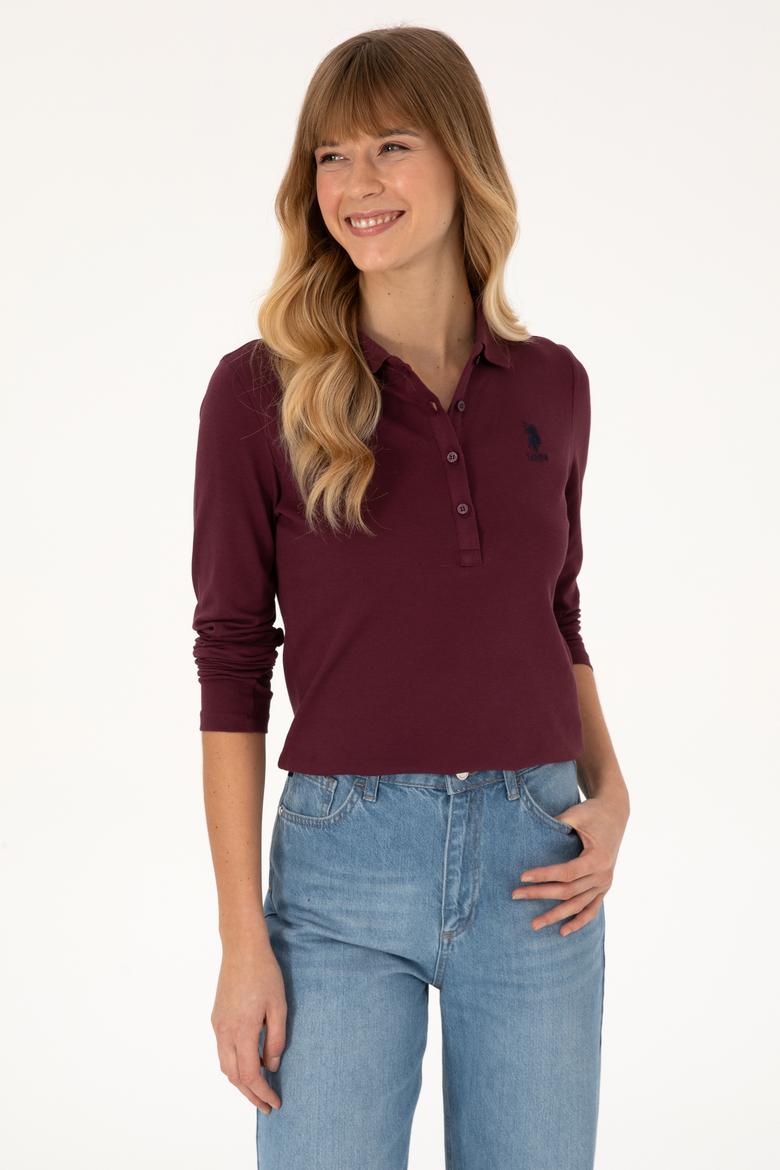 Kadın Bordo Basic Polo Yaka Sweatshirt - 50317627020