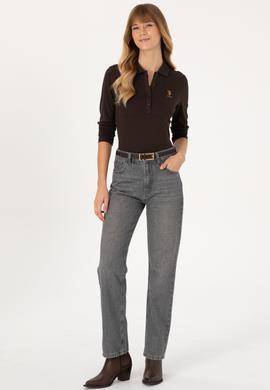 Kadın Kahverengi Basic Polo Yaka Sweatshirt - 50317627030