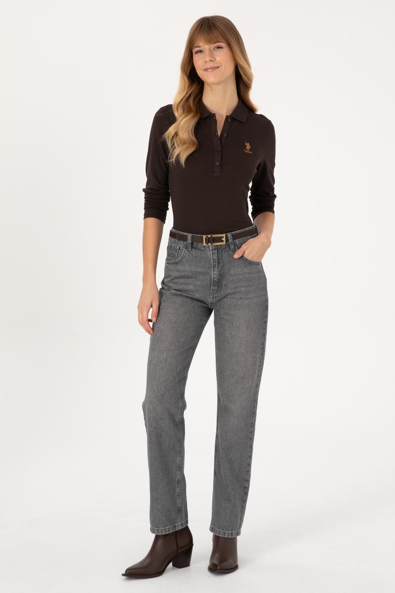 Kadın Kahverengi Basic Polo Yaka Sweatshirt - 50317627030