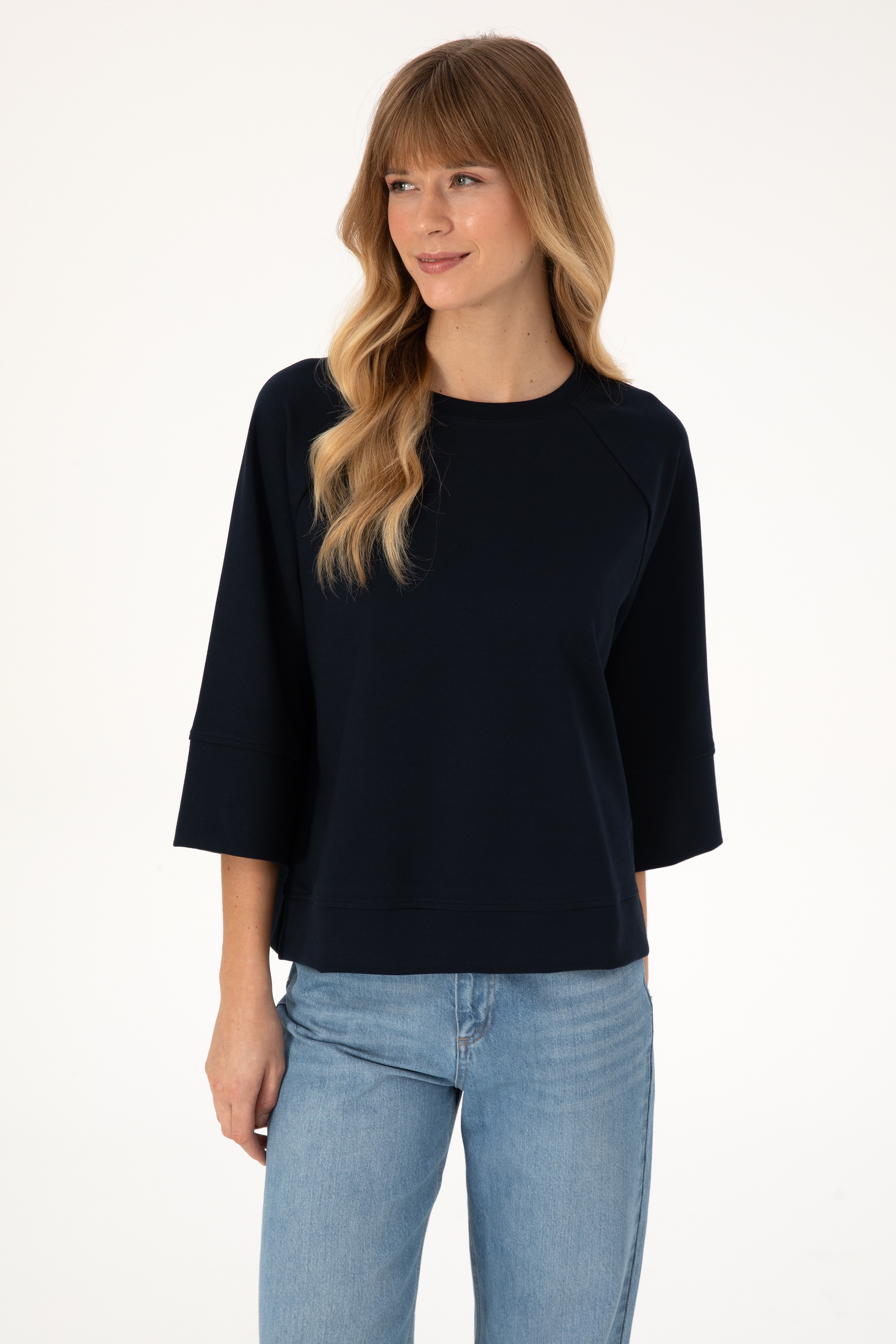 Kadın Lacivert Bisiklet Yaka Sweatshirt