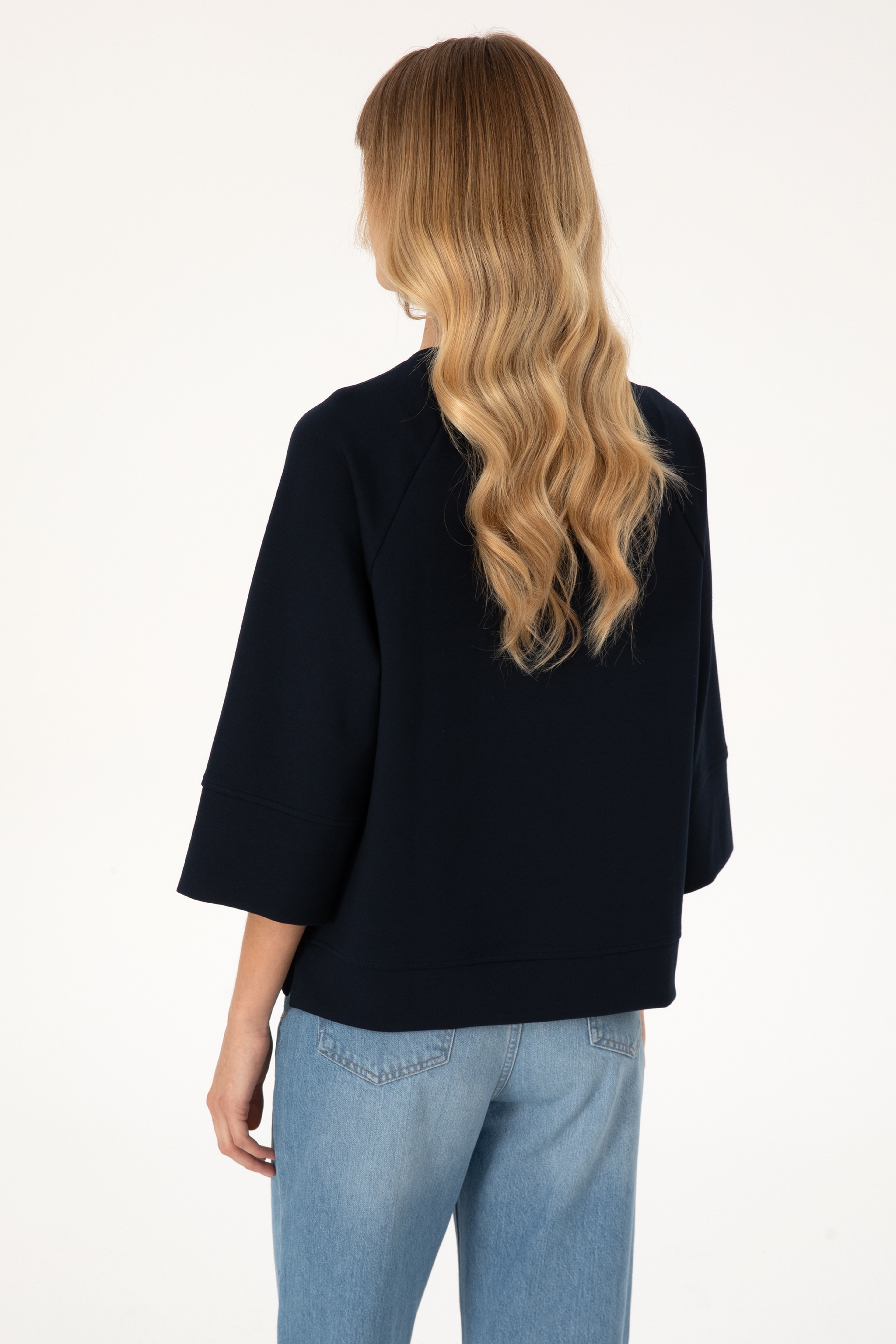 Kadın Lacivert Bisiklet Yaka Sweatshirt - Image 5