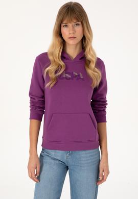 Kadın Menekşe Kapüşonlu Basic Sweatshirt - 50307711117