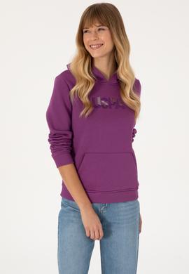 Kadın Menekşe Kapüşonlu Basic Sweatshirt - 50307711117