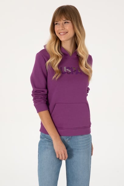 Kadın Menekşe Kapüşonlu Basic Sweatshirt