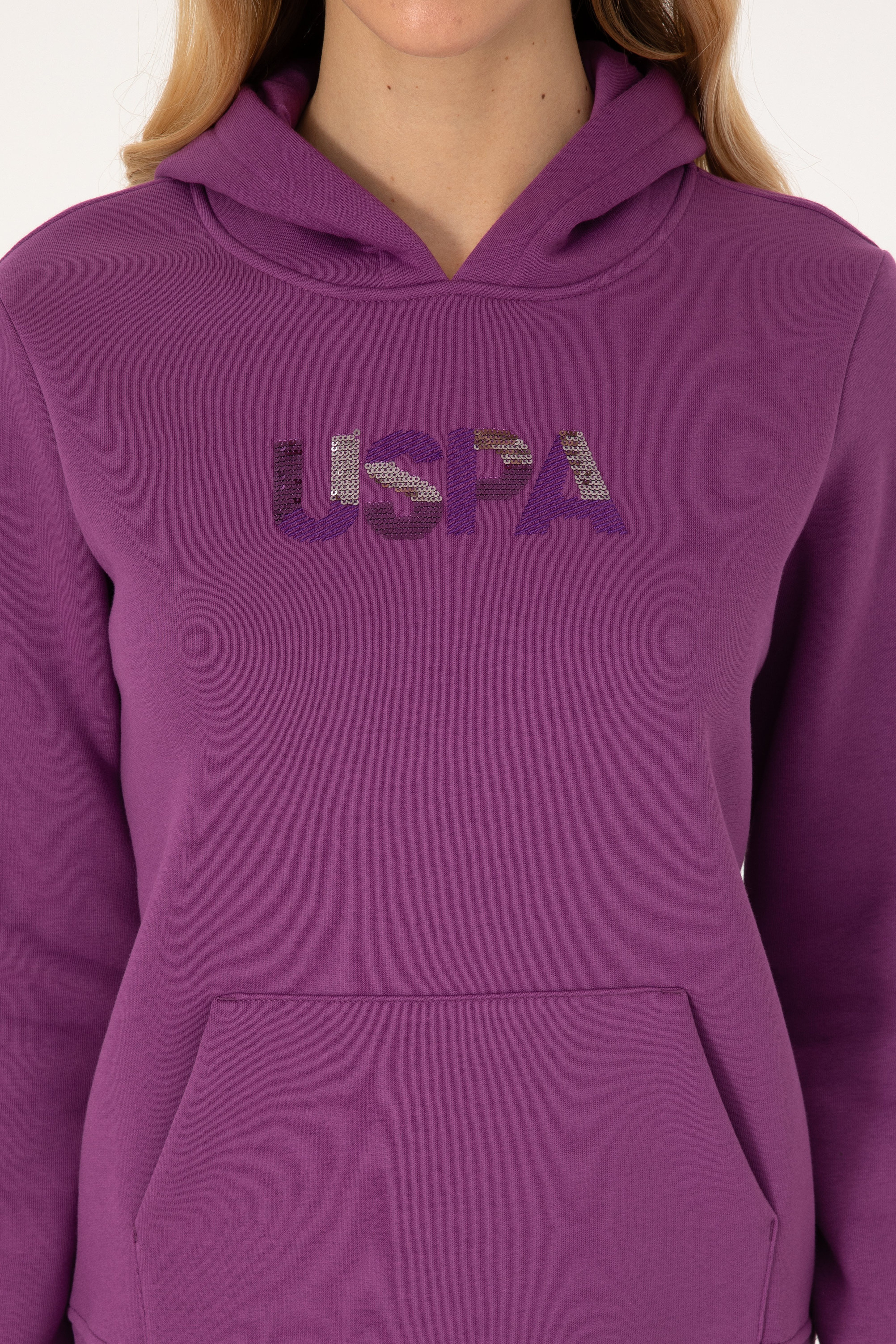 Kadın Menekşe Kapüşonlu Basic Sweatshirt
