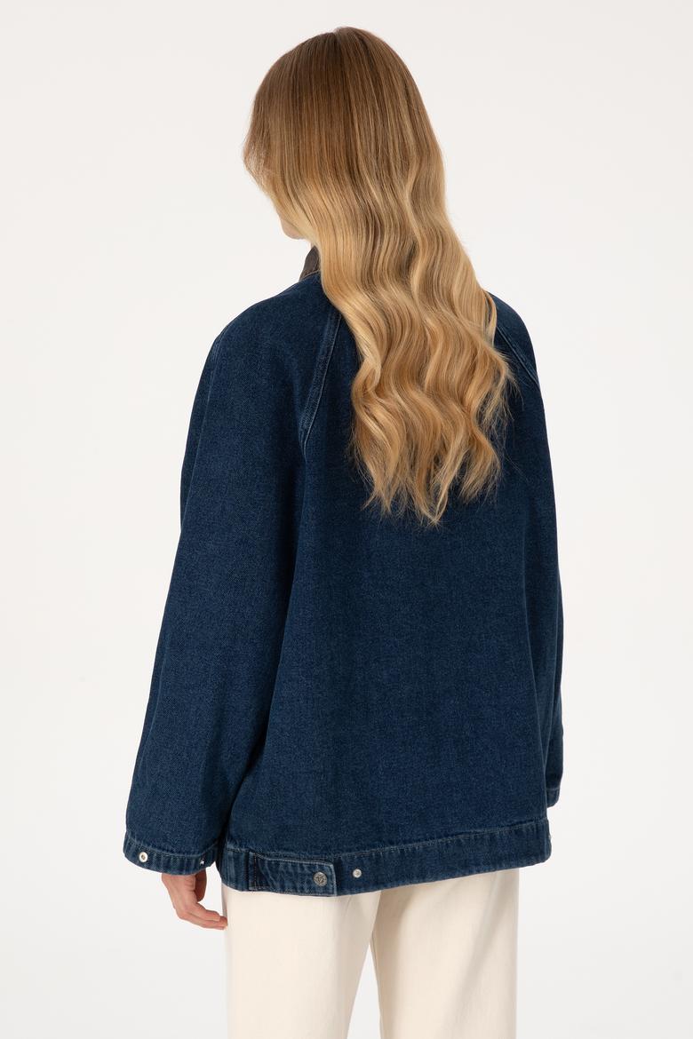 Kadın Koyu Mavi Jean Gömlek Ceket - 50309434020