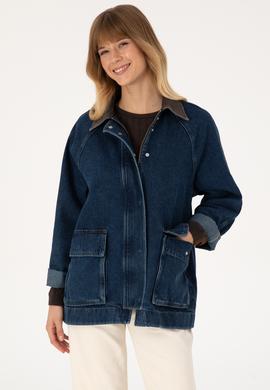 Kadın Koyu Mavi Jean Gömlek Ceket - 50309434020