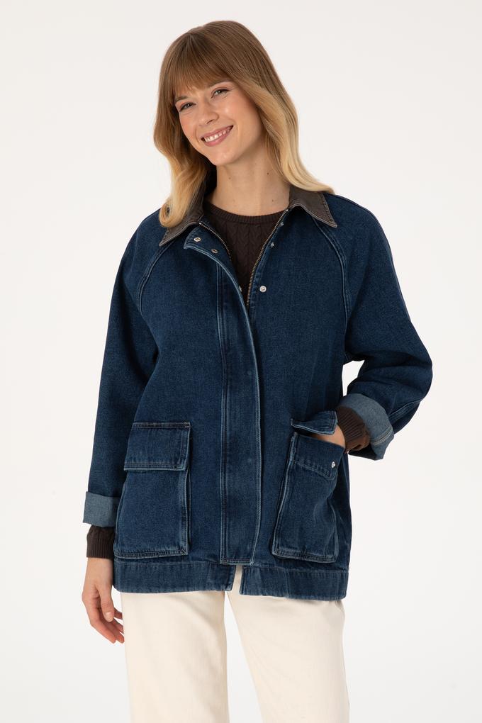 Kadın Koyu Mavi Jean Gömlek Ceket