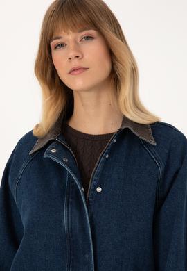 Kadın Koyu Mavi Jean Gömlek Ceket - 50309434020