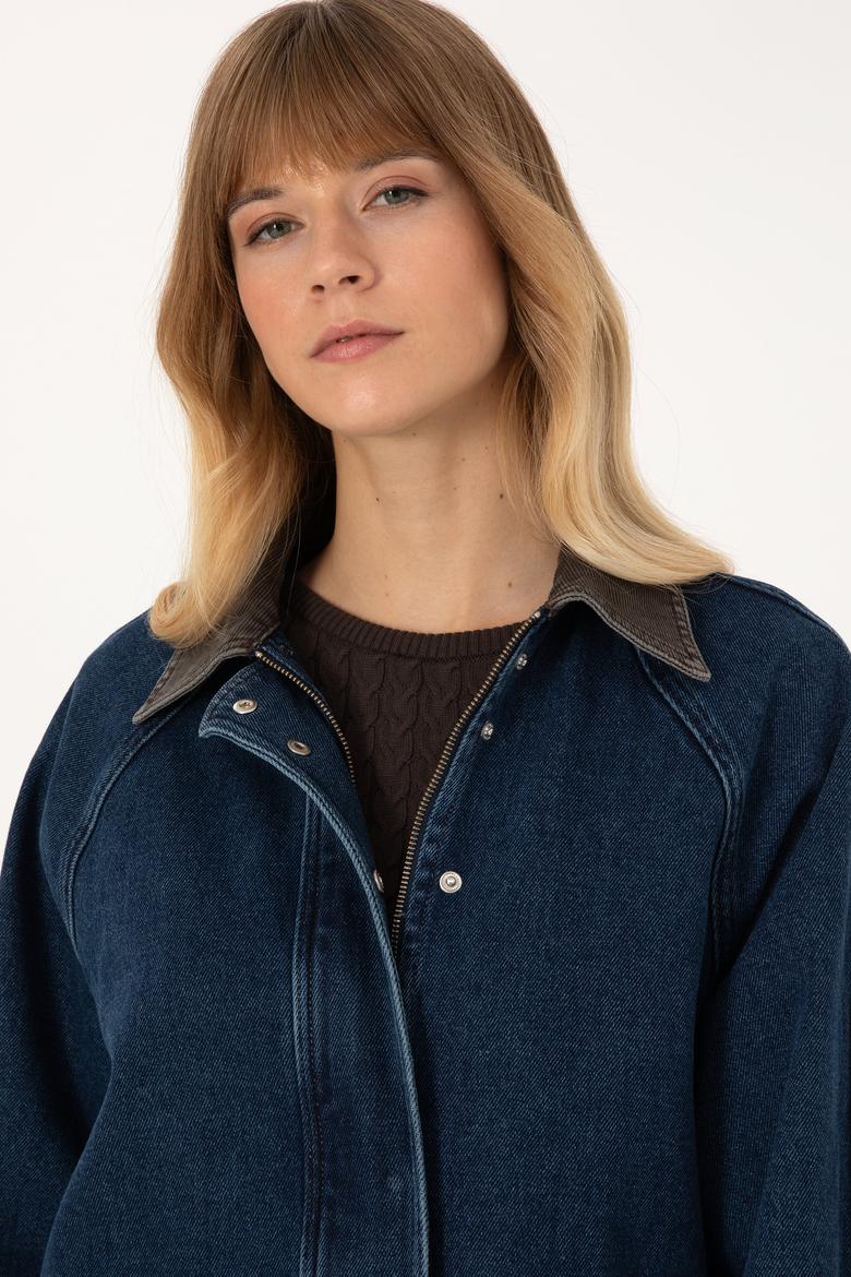 Kadın Koyu Mavi Jean Gömlek Ceket - 50309434020