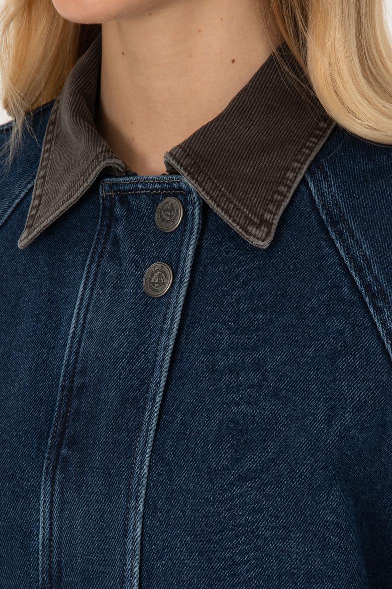 Kadın Koyu Mavi Jean Gömlek Ceket - 50309434020