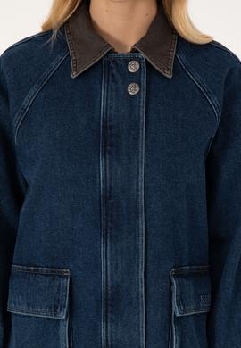Kadın Koyu Mavi Jean Gömlek Ceket - 50309434020
