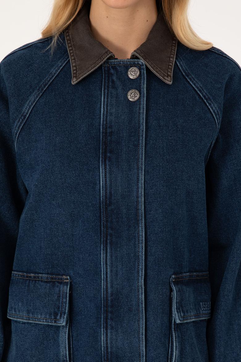 Kadın Koyu Mavi Jean Gömlek Ceket - 50309434020