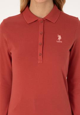 Kadın Kiremit Basic Polo Yaka Sweatshirt - 50317627013