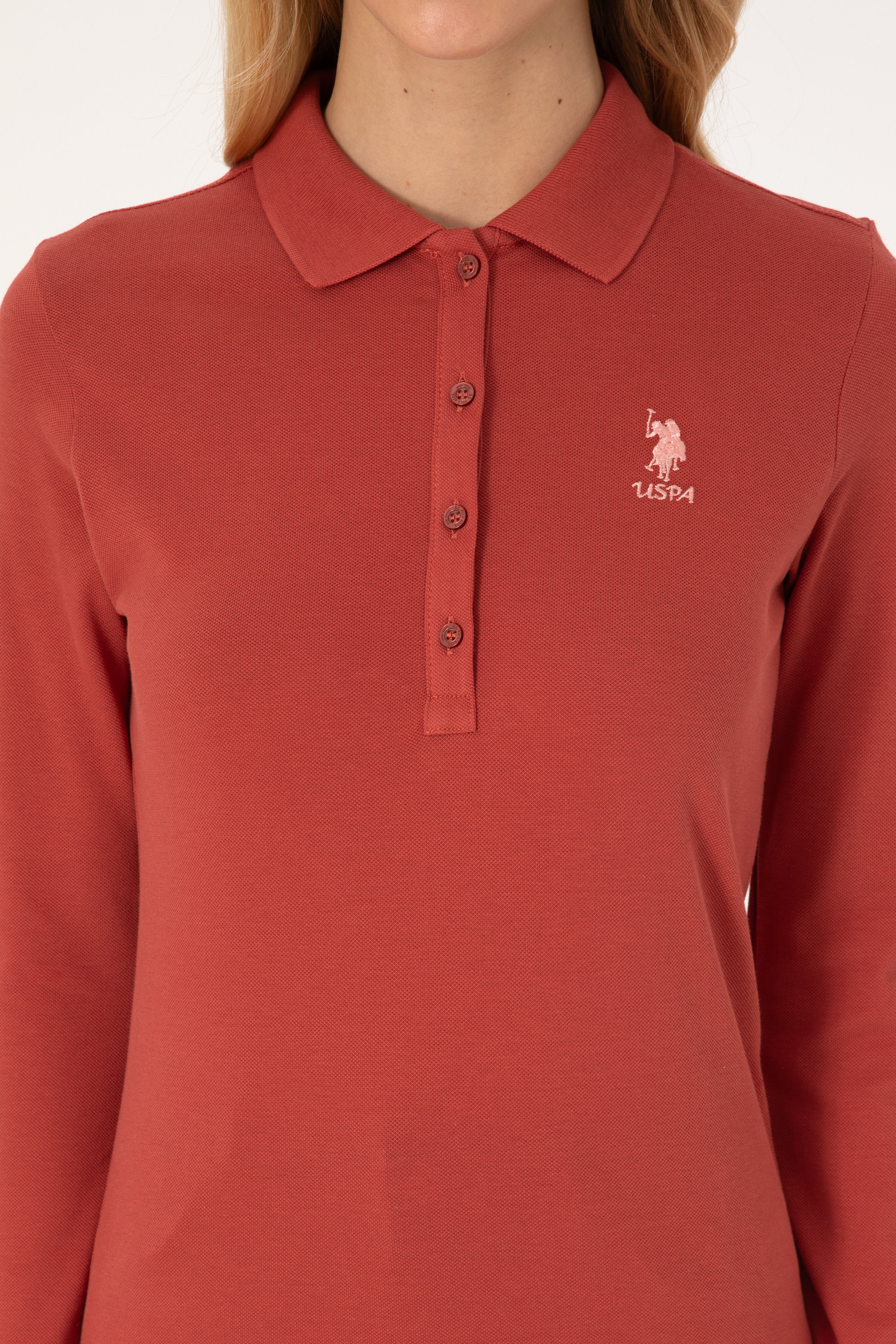 Kadın Kiremit Basic Polo Yaka Sweatshirt - Image 6