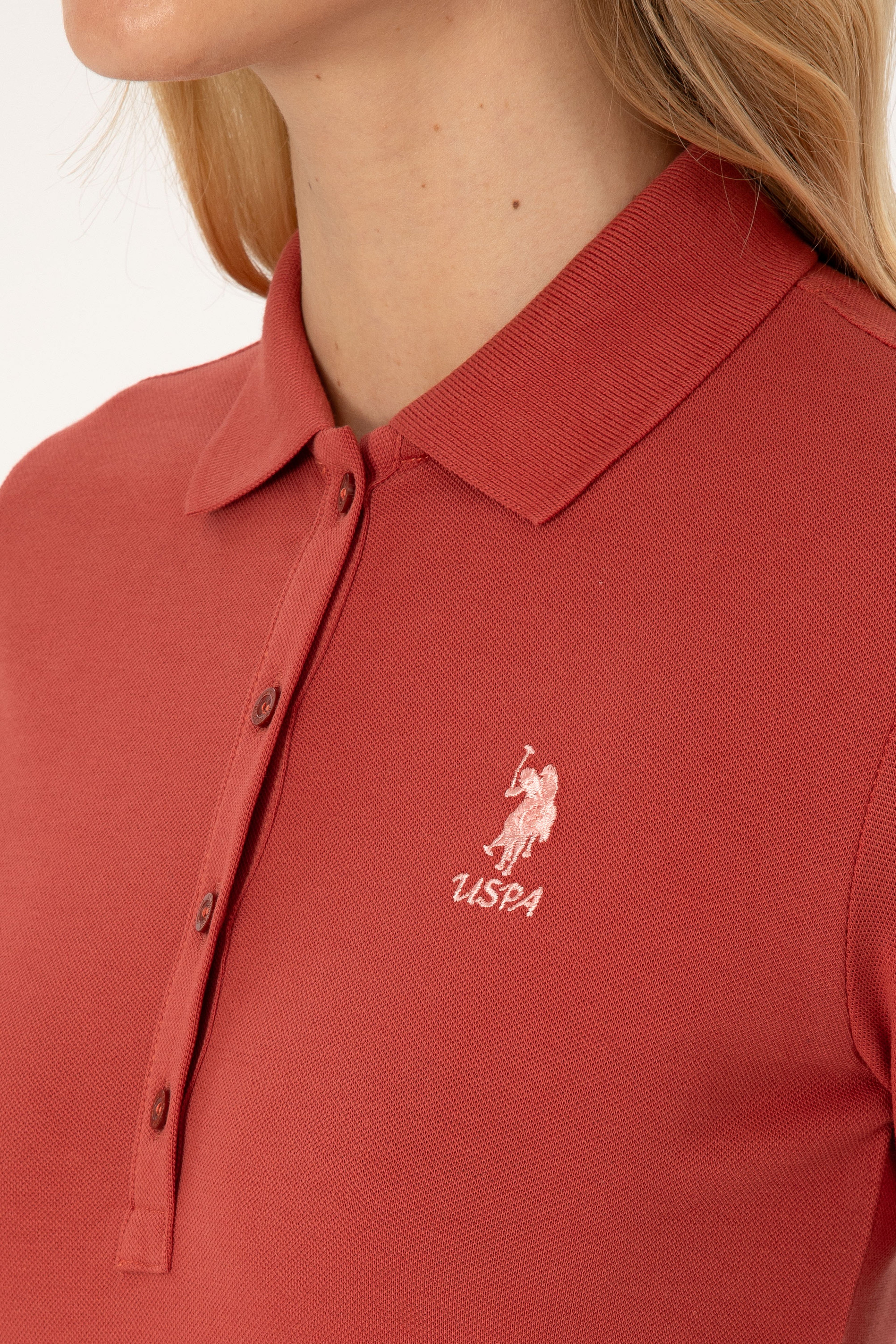 Kadın Kiremit Basic Polo Yaka Sweatshirt