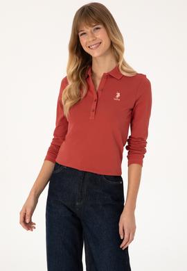Kadın Kiremit Basic Polo Yaka Sweatshirt - 50317627013