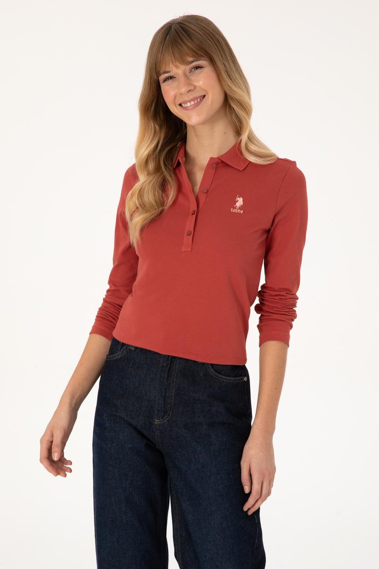 Kadın Kiremit Basic Polo Yaka Sweatshirt - 50317627013