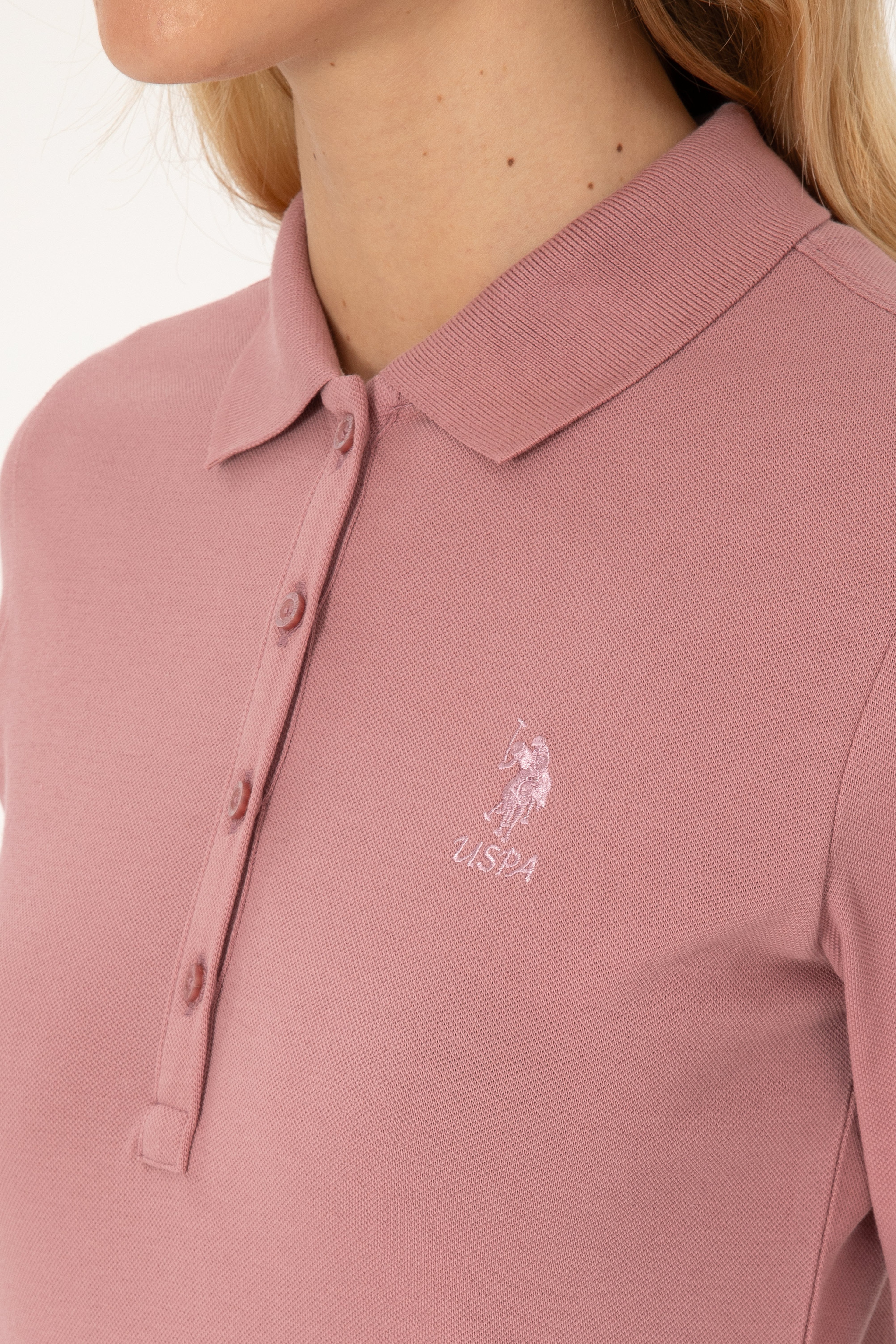 Kadın Gül Kurusu Basic Polo Yaka Sweatshirt - Image 7