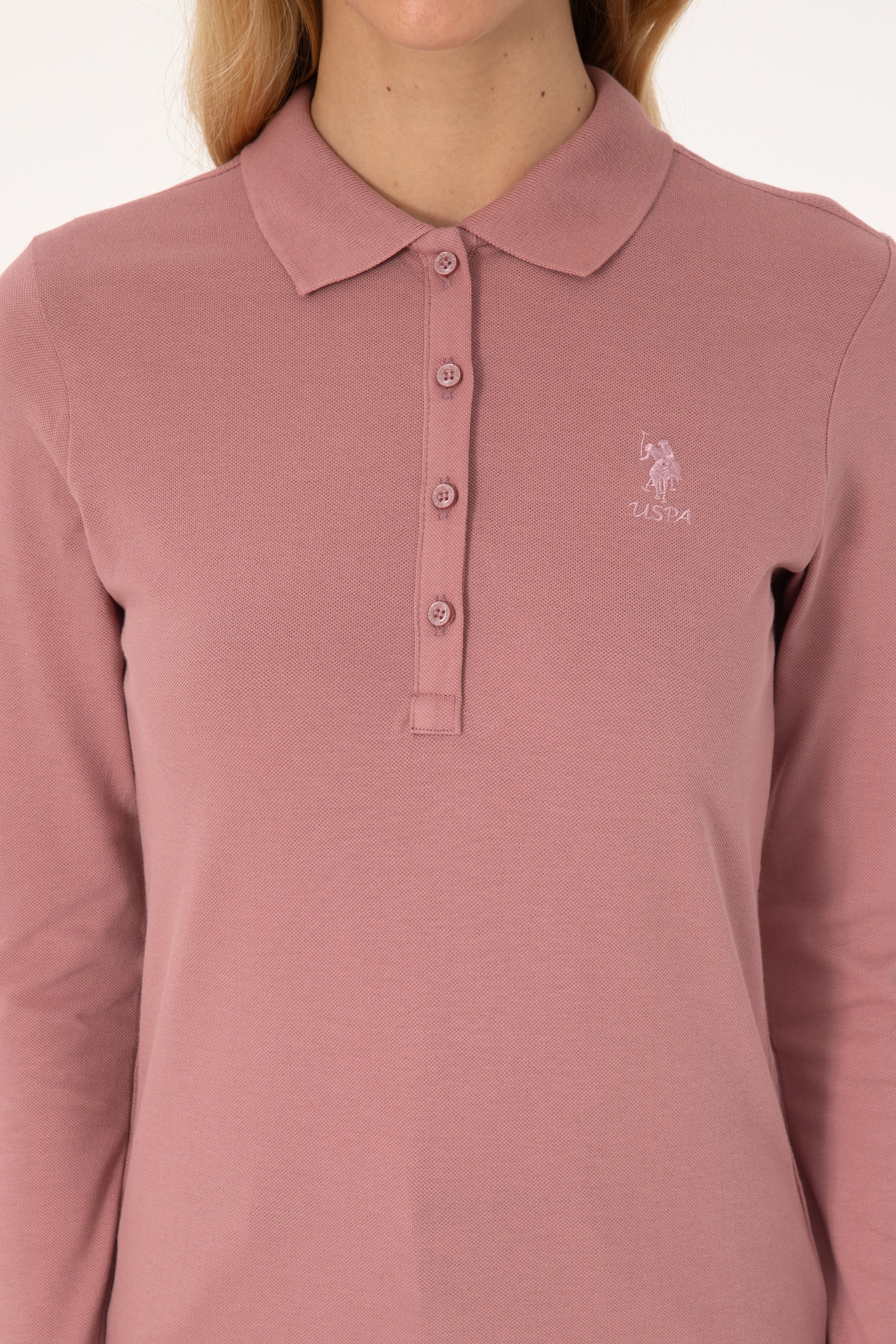 Kadın Gül Kurusu Basic Polo Yaka Sweatshirt - Image 6