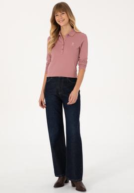 Kadın Gül Kurusu Basic Polo Yaka Sweatshirt - 50317627037