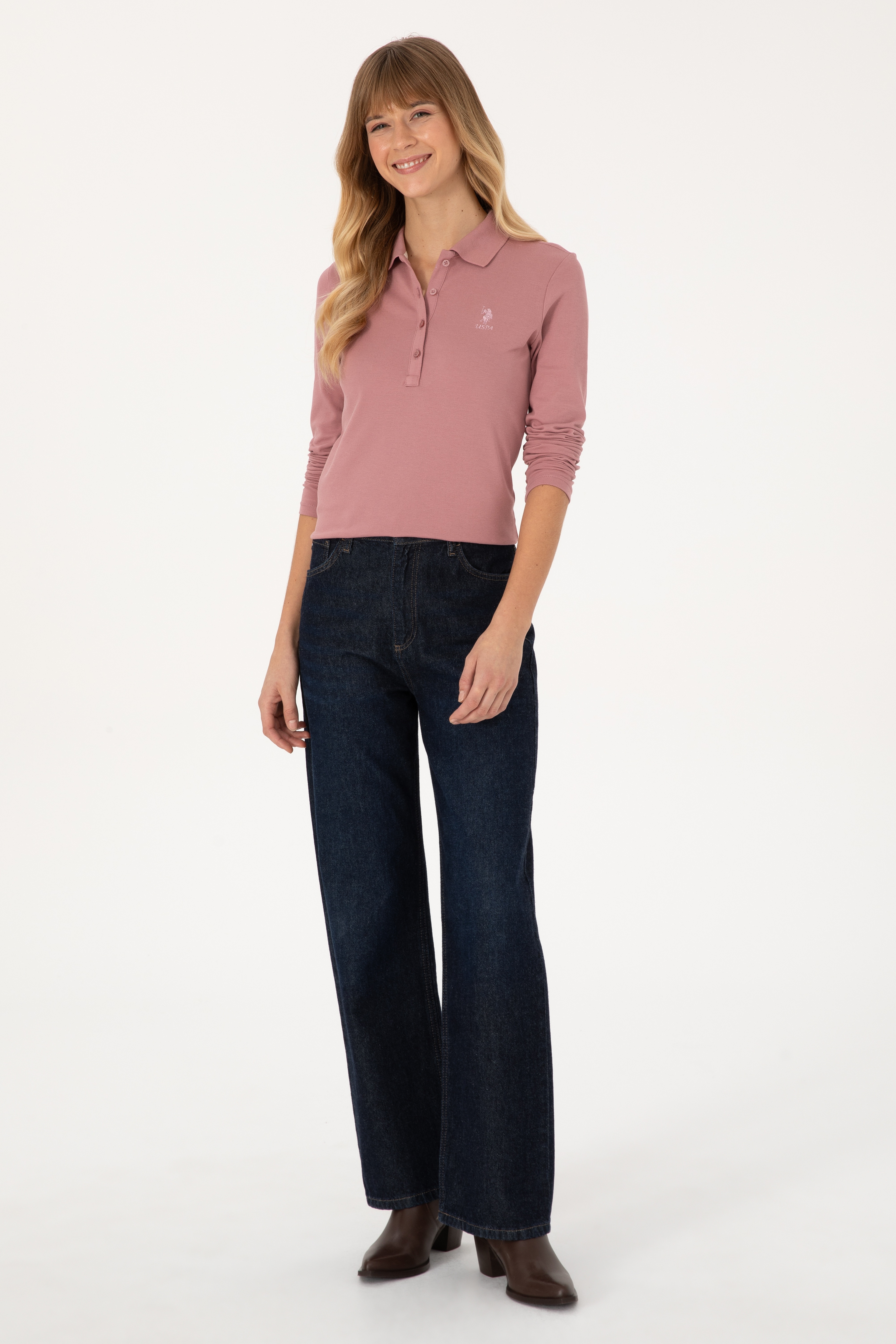 Kadın Gül Kurusu Basic Polo Yaka Sweatshirt