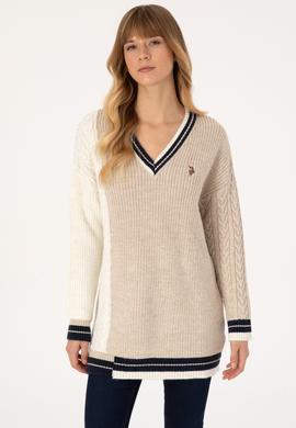 Kadın Krem V Yaka Kazak - 50309873011