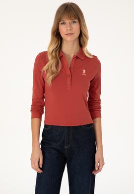 Kadın Kiremit Basic Polo Yaka Sweatshirt - 50317627013