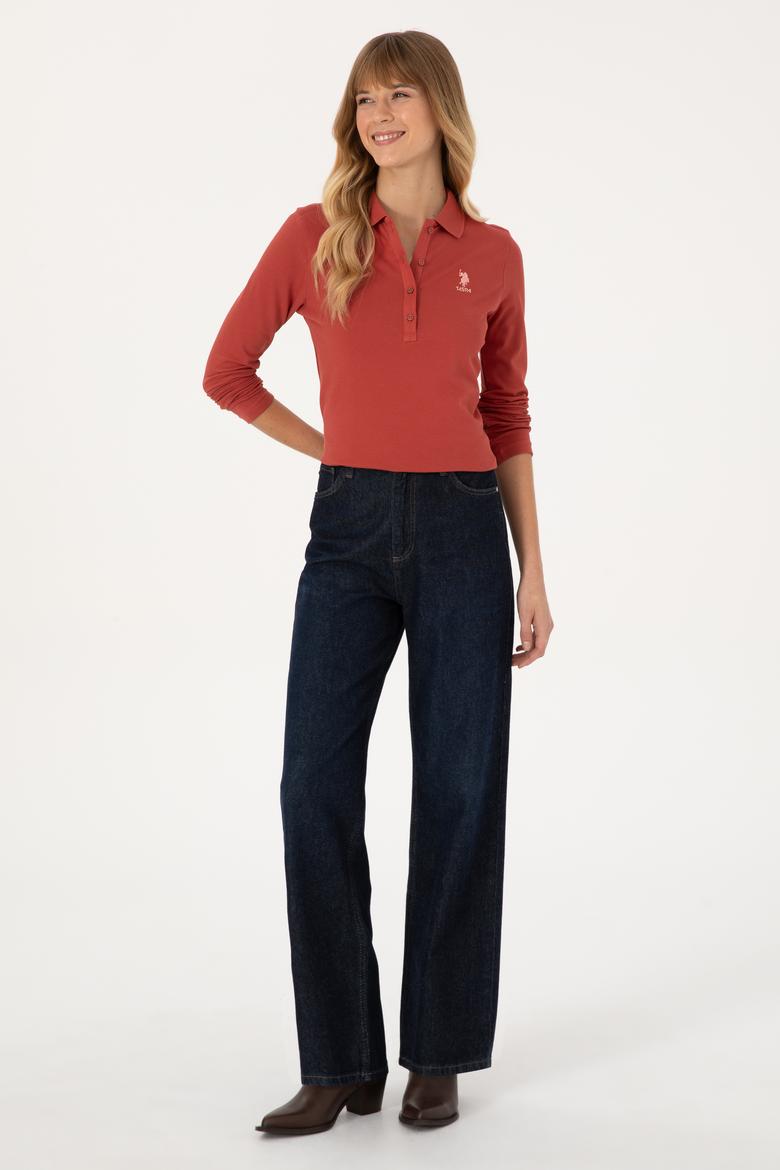 Kadın Kiremit Basic Polo Yaka Sweatshirt - 50317627013