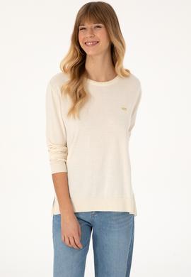 Kadın Ekru Bisiklet Yaka Basic Kazak - 50313579048