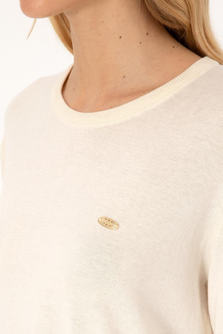 Kadın Ekru Bisiklet Yaka Basic Kazak - 50313579048