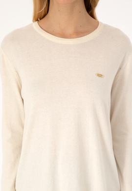 Kadın Ekru Bisiklet Yaka Basic Kazak - 50313579048