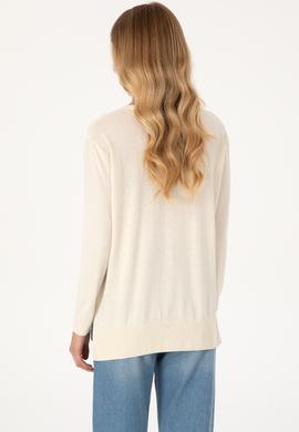 Kadın Ekru Bisiklet Yaka Basic Kazak - 50313579048