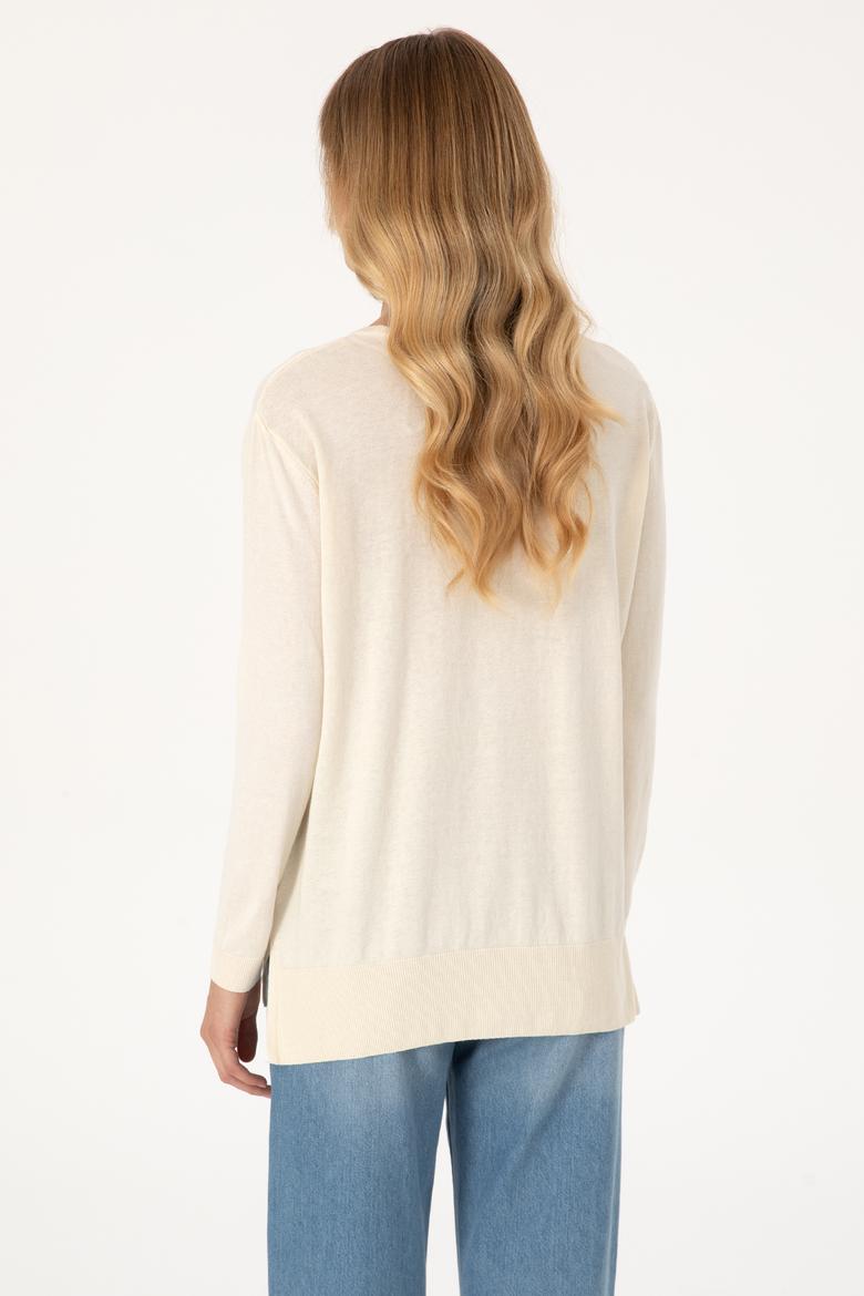 Kadın Ekru Bisiklet Yaka Basic Kazak - 50313579048