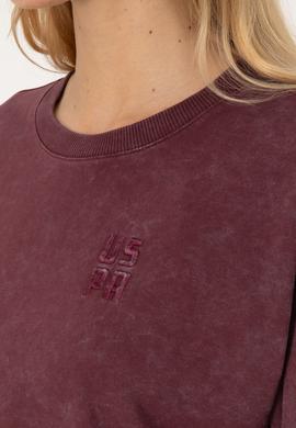 Kadın Bordo Yıkamalı Bisiket Yaka Sweatshirt - 50314186015
