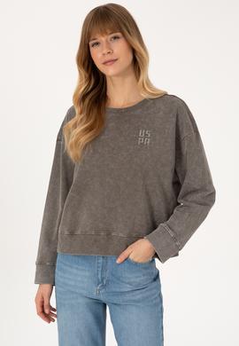 Kadın Vizon Yıkamalı Bisiket Yaka Sweatshirt - 50314186019