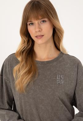 Kadın Vizon Yıkamalı Bisiket Yaka Sweatshirt - 50314186019