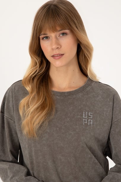 Kadın Vizon Yıkamalı Bisiklet Yaka Sweatshirt